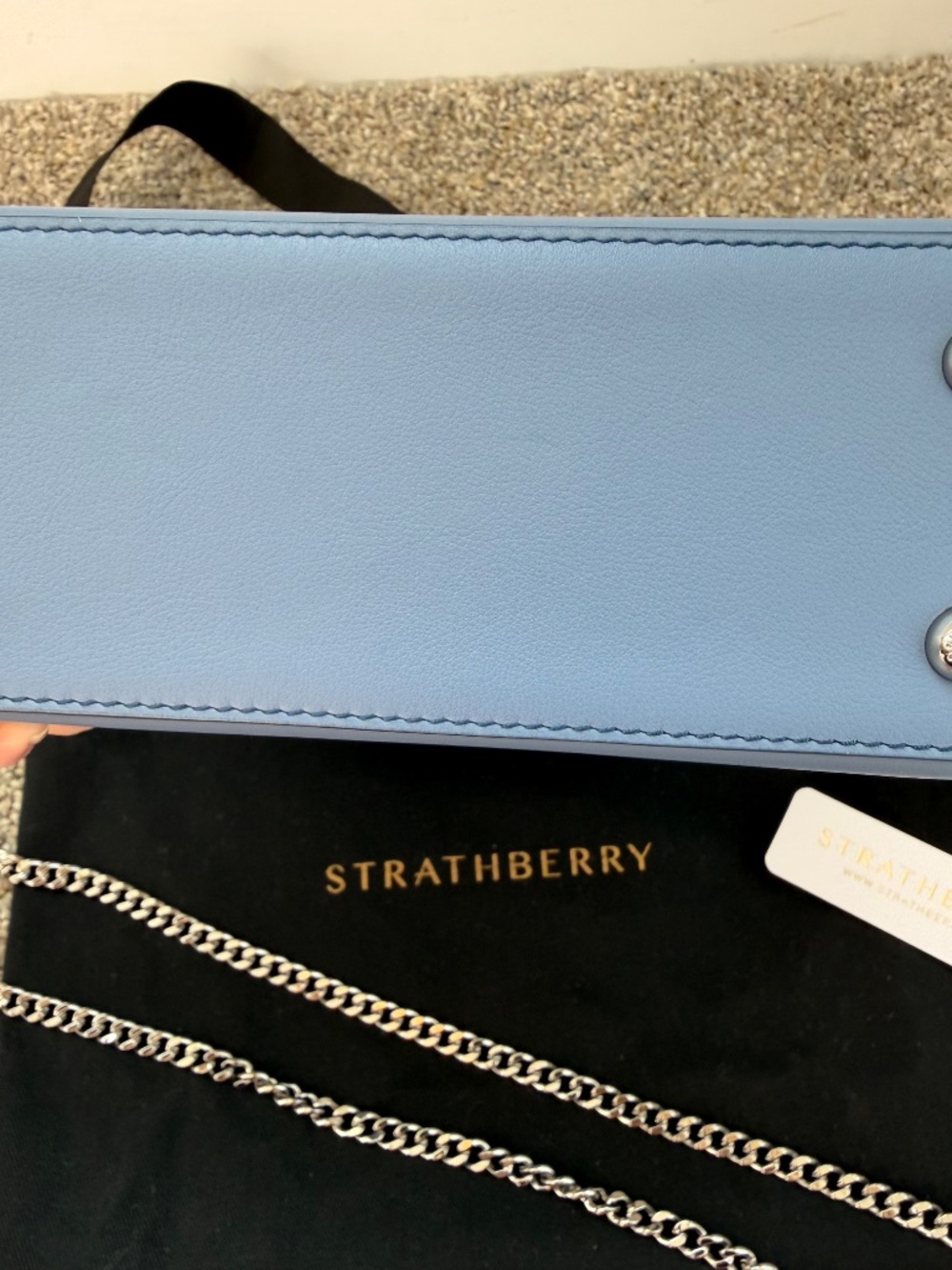 Strathberry Nano Tote Blue Leather Crossbody Satchel w/ Dust Bag & Strap - Picture 2 of 6